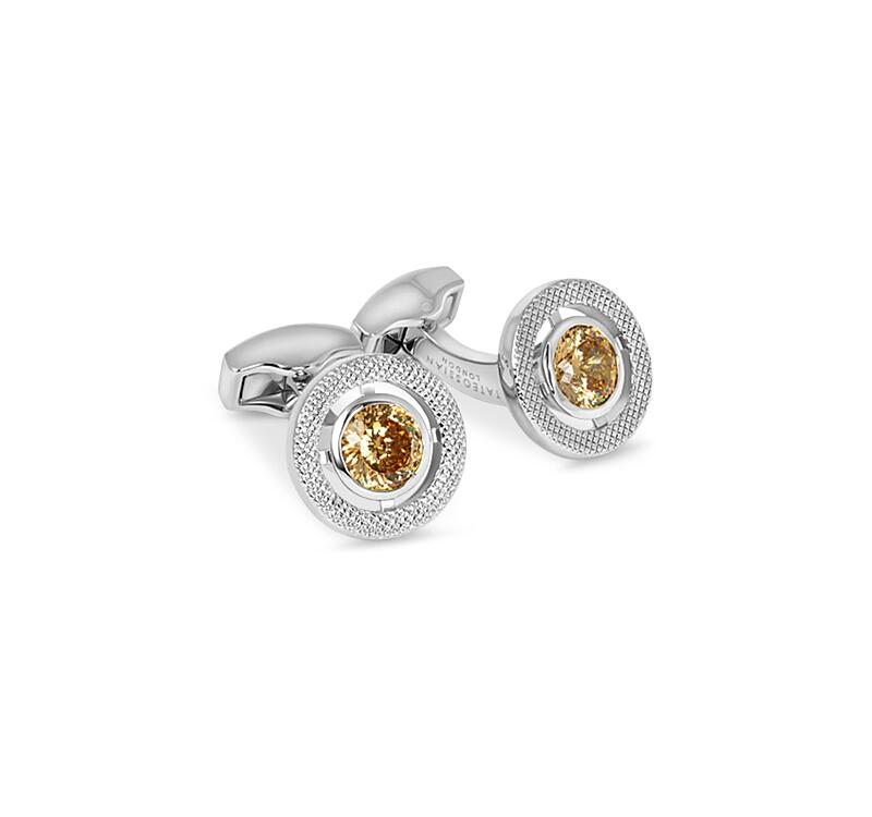 Tateossian Halo Rhodium Plated Round Cufflinks Cover