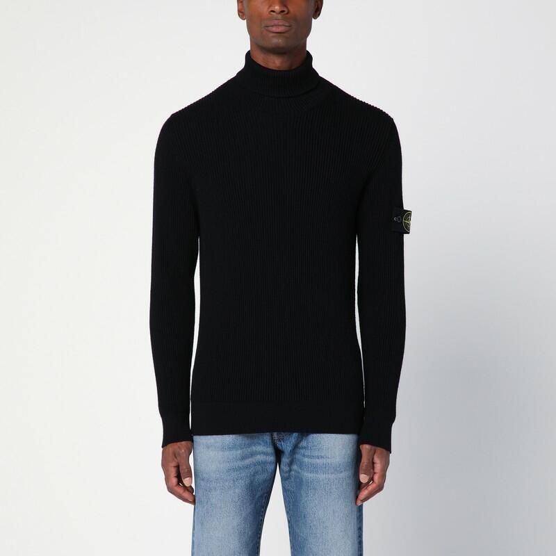 Stone Island Black ribbed turtleneck sweater in wool Cover