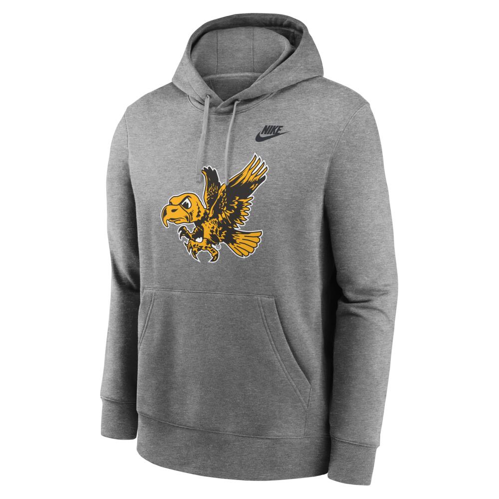 Iowa Hawkeyes Legacy Club Primary Logo Nike Men's College Pullover Hoodie in Grey Cover