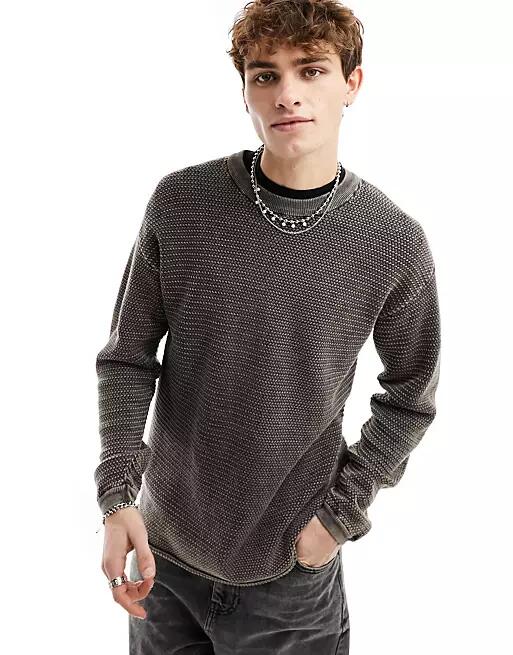 COLLUSION acid wash sweater in stone-Neutral Cover