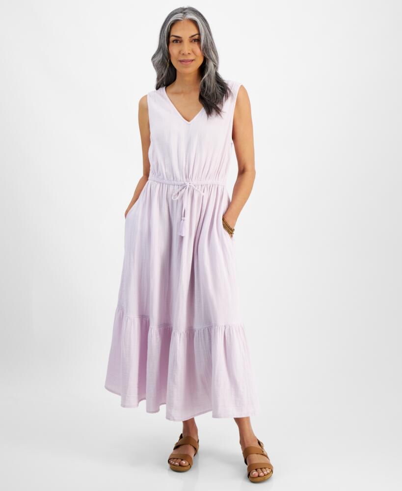 Style & Co Women's Cotton Gauze V-Neck Midi Dress, Created for Macy's - Lavender Fog Cover