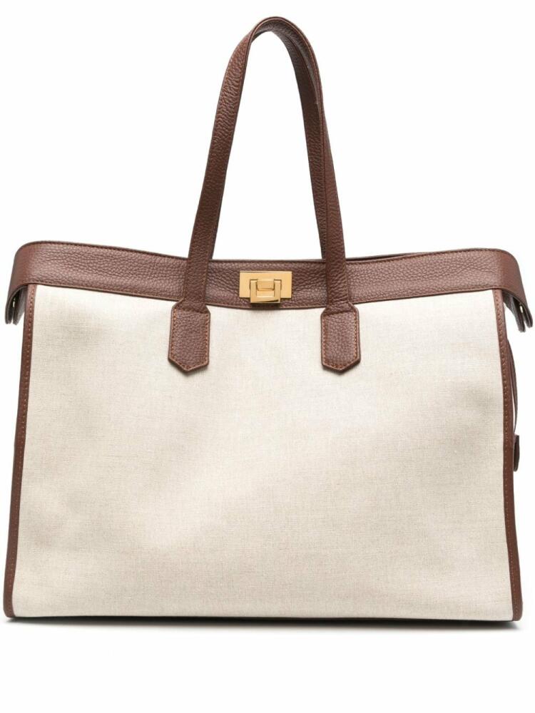 Eleventy leather-trim canvas tote bag - Neutrals Cover