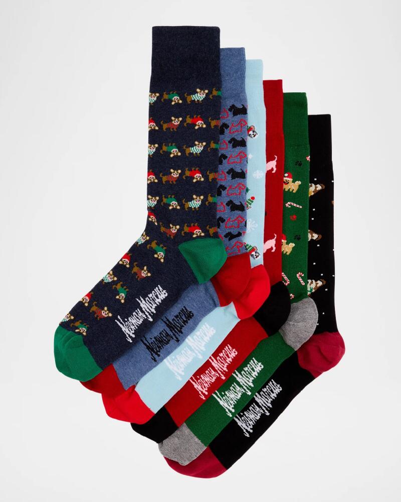 Neiman Marcus Men's Dog Holiday 6-Pack Crew Socks Cover