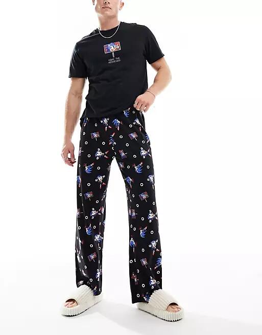 ASOS DESIGN Sonic retro print pajama set in black Cover