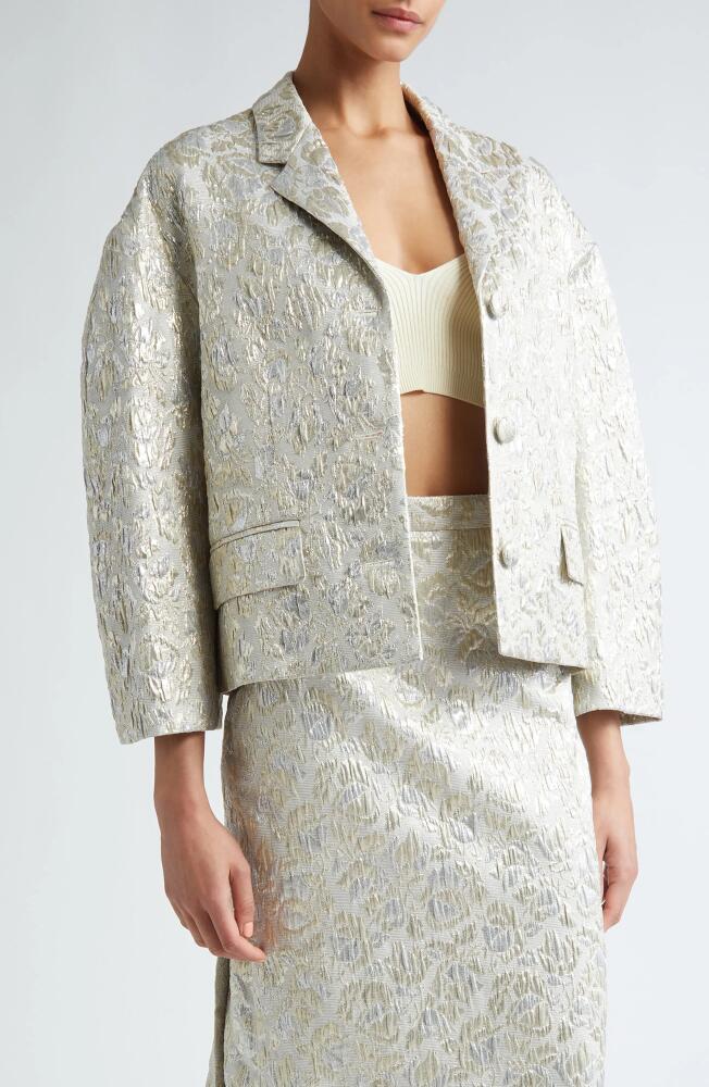 Erdem Metallic Cloque Crop Jacket in Gold Cover