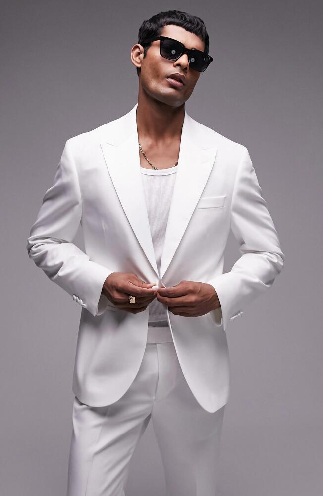 Topman Slim Fit Tuxedo Jacket in White Cover