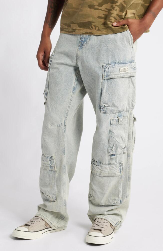 PacSun John Denim Cargo Pants in Light Indigo Cover