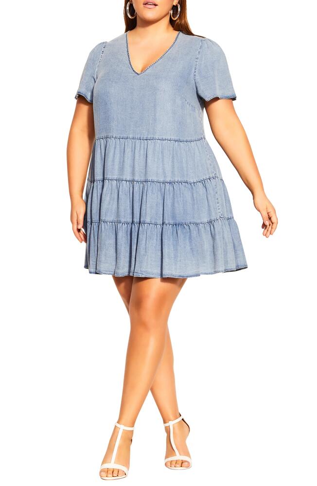 City Chic Tiered Denim Minidress in Light Denim Cover