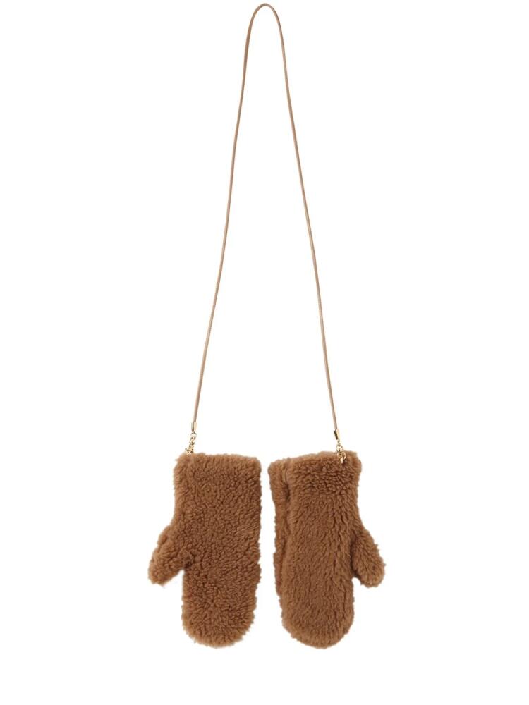 MAX MARA Ombrat2 Camel Teddy Gloves W/ Strap Cover