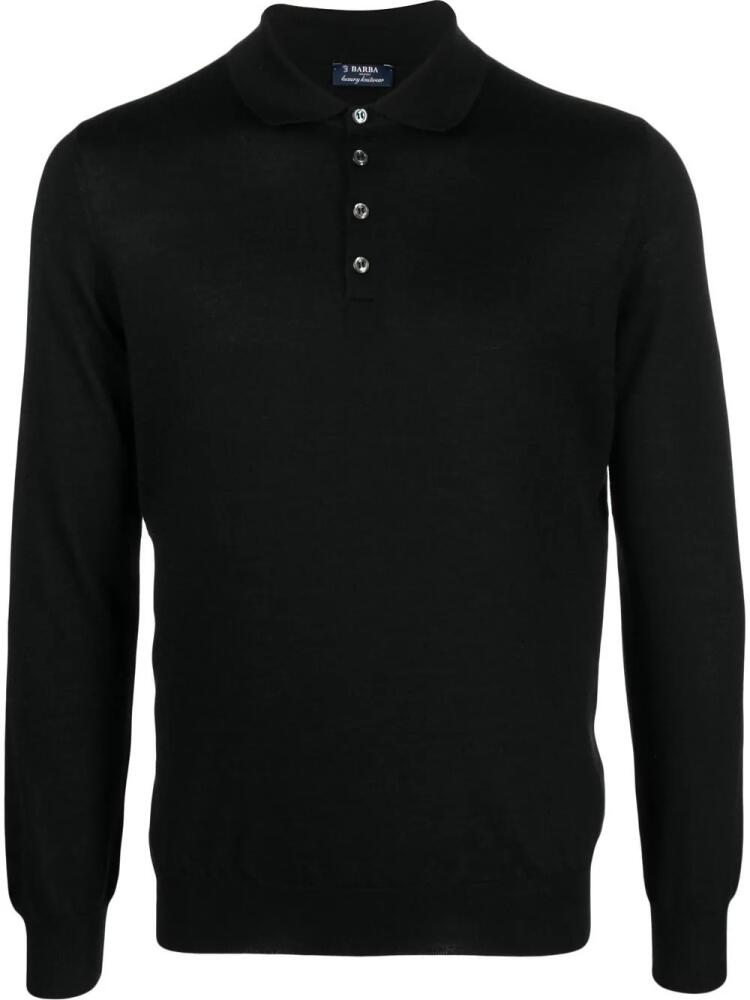 Barba long-sleeved knit polo shirt - Black Cover