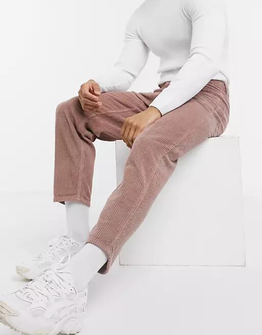 ASOS DESIGN relaxed tapered corduroy jeans in dusty lilac-Purple Cover