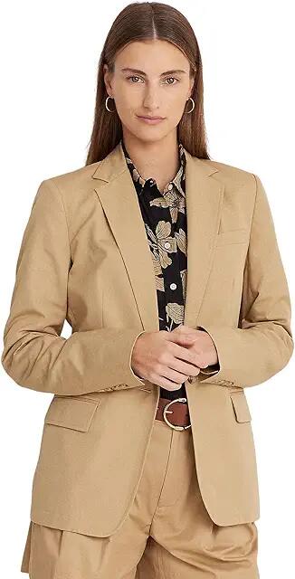 Lauren Ralph Lauren Petite Cotton Twill Blazer (Birch Tan) Women's Suits Sets Cover