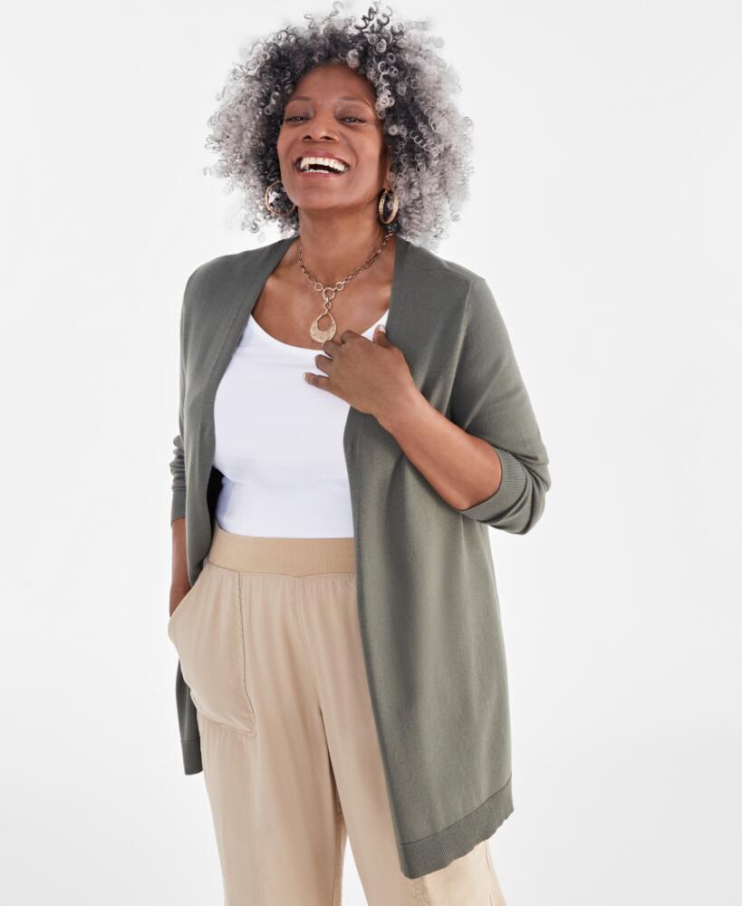 Style & Co Plus Size Open-Front Long-Sleeve Cardigan, Created for Macy's - Oliva Cover