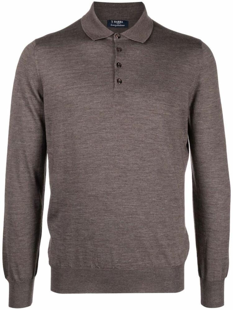 Barba long-sleeved knit polo shirt - Brown Cover