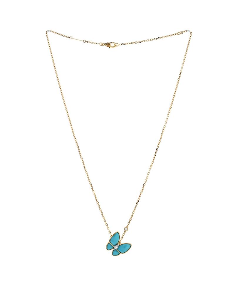 Pre-Owned Van Cleef & Arpels Two Butterfly Pendant Necklace 18K Gold with Turquoise and Diamonds Cover