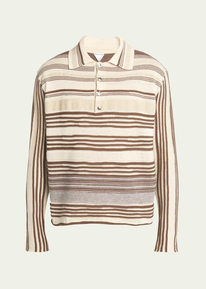 Bottega Veneta Men's Striped Linen-Blend Polo Shirt Cover