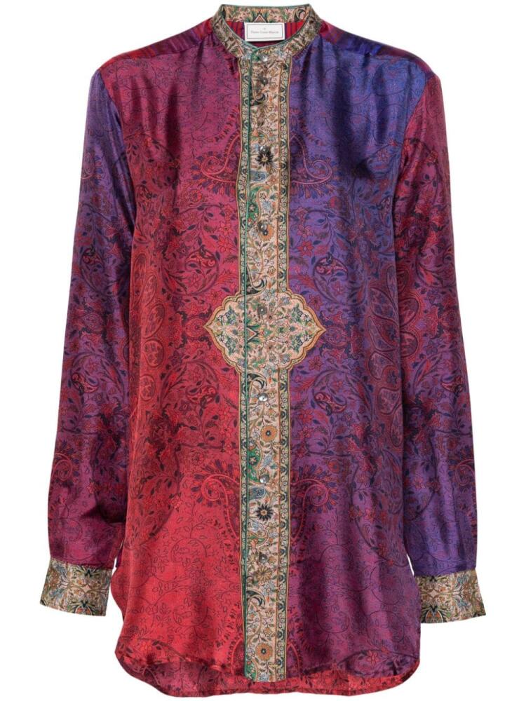 Pierre-Louis Mascia Aloe mix-print silk shirt - Purple Cover