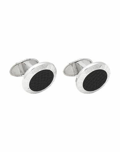 Dunhill Man Cufflinks and Tie Clips Black Silver, Steel, Rhodium, Calfskin Cover