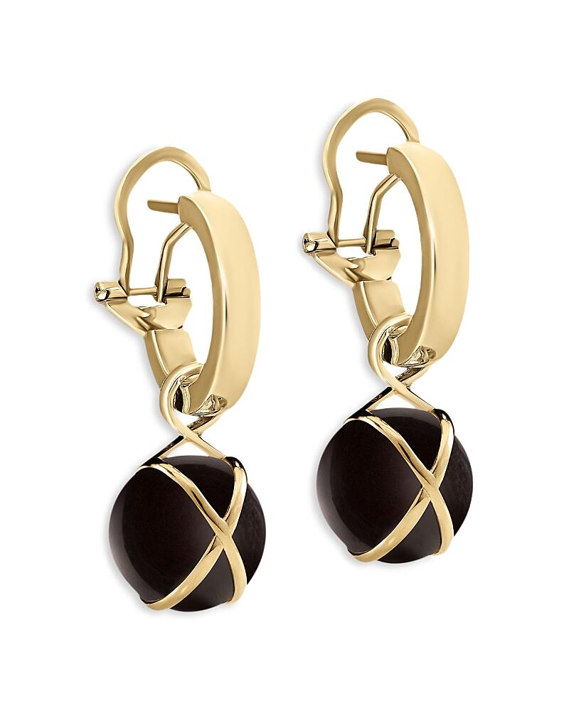 L. Klein 18K Yellow Gold Prisma Black Agate Crossover Dangle Hoop Drop Earrings Cover