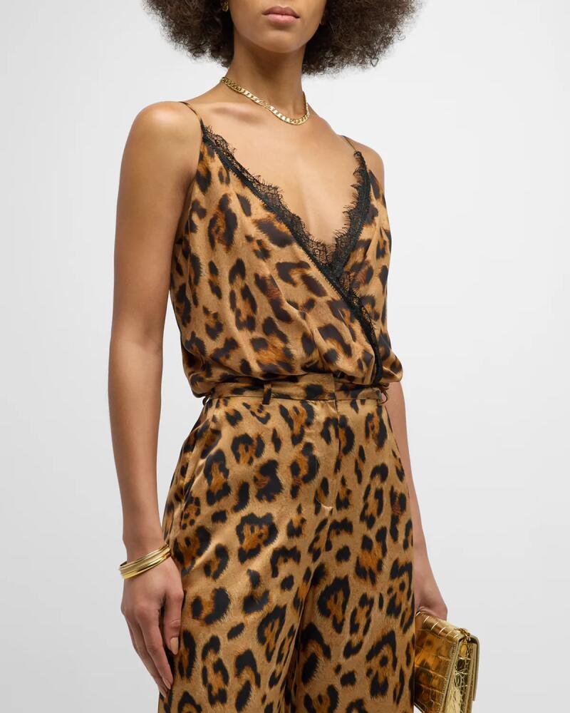 L'Agence Jaxon Leopard Lace-Trim Bodysuit Cover