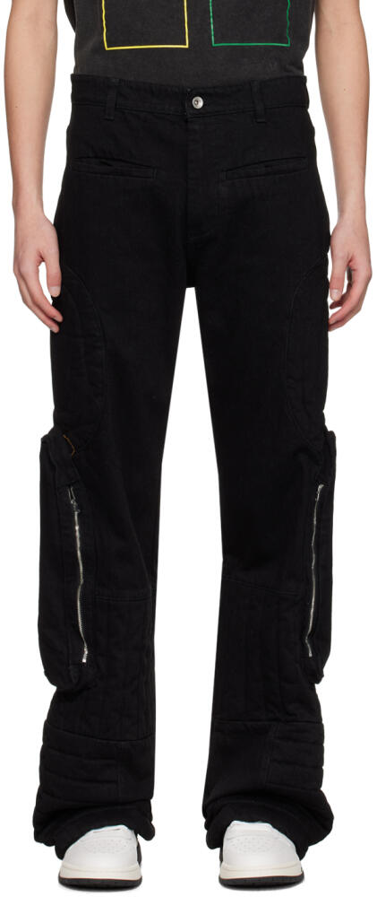 Who Decides War Black Raised Window Denim Cargo Pants Cover