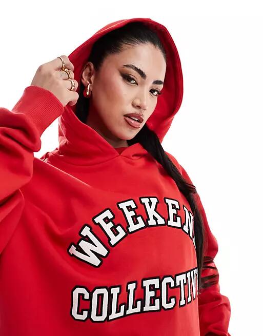 ASOS DESIGN Weekend Collective oversized hoodie with varsity logo in red Cover