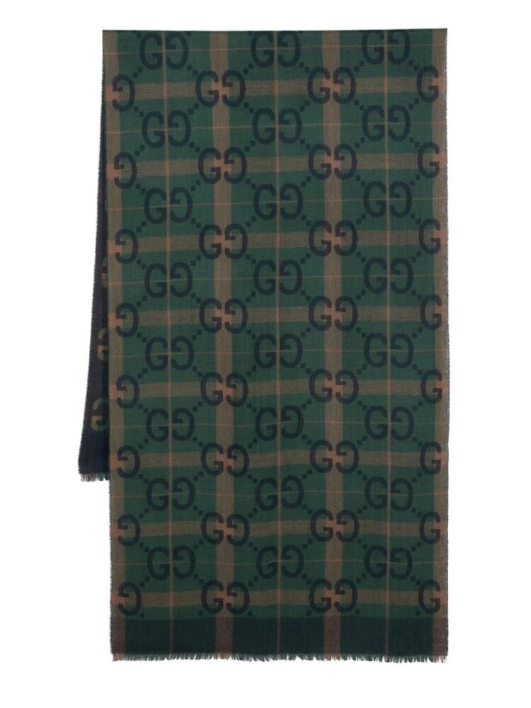 Gucci GG-pattern wool scarf - Green Cover