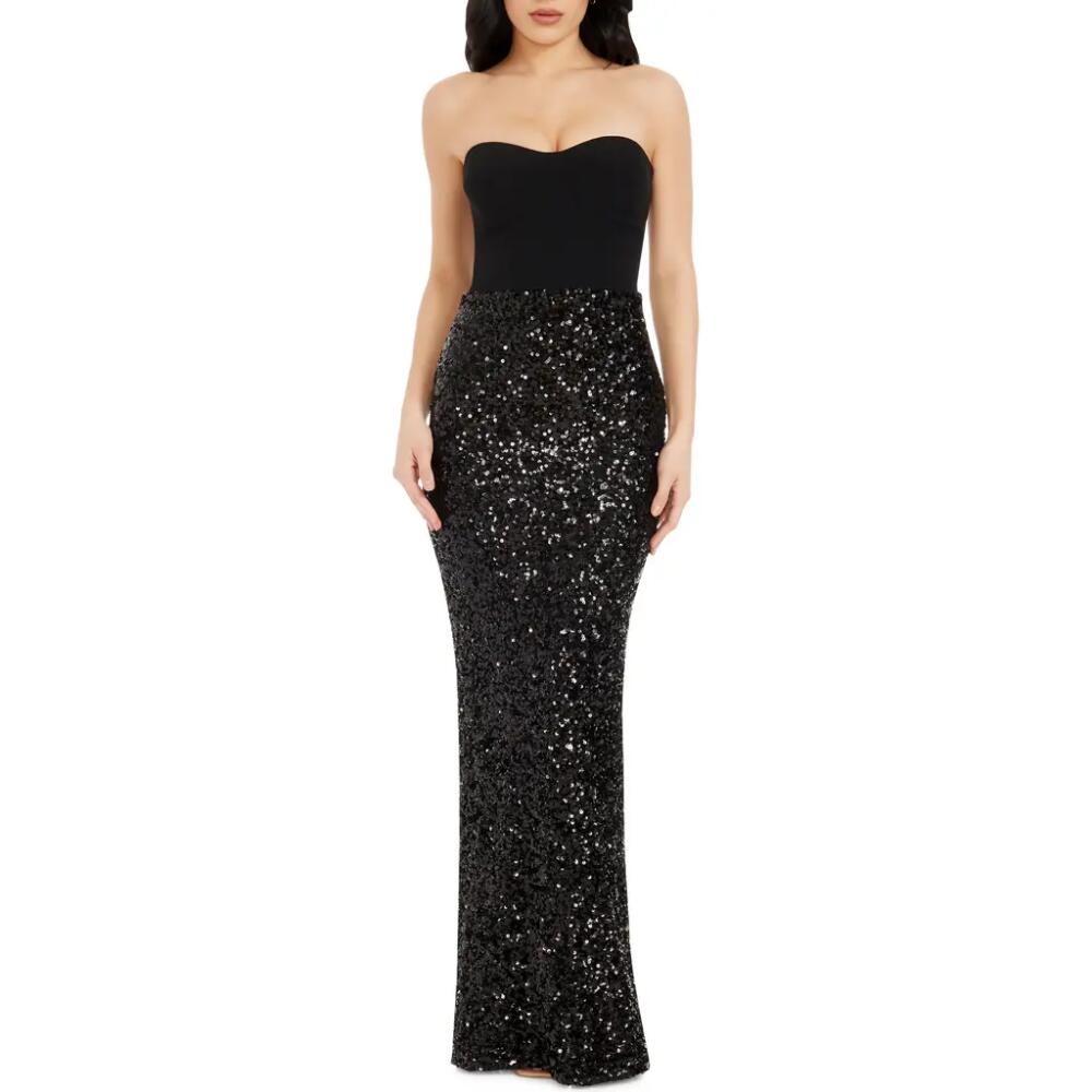 Dress the Population Vada Mixed Media Strapless Gown in Black Cover