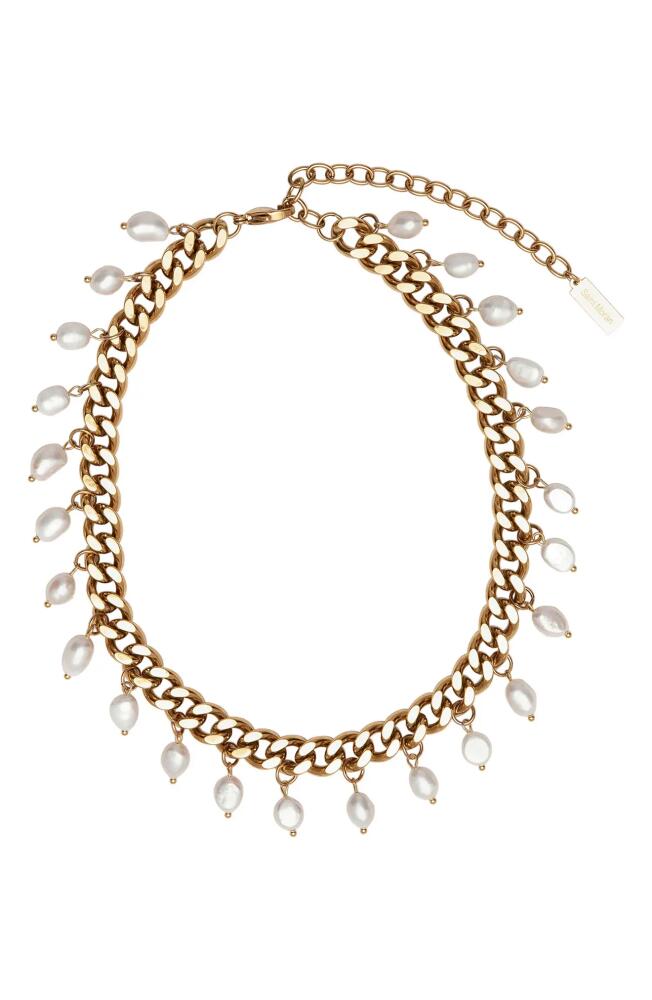 st. Moran Freshwater Pearl Charm Curb Link Necklace in White/gold Cover