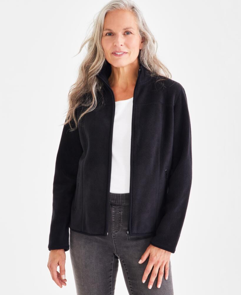 Style & Co Women's Polar Fleece Mock-Neck Jacket, Created for Macy's - Deep Black Cover