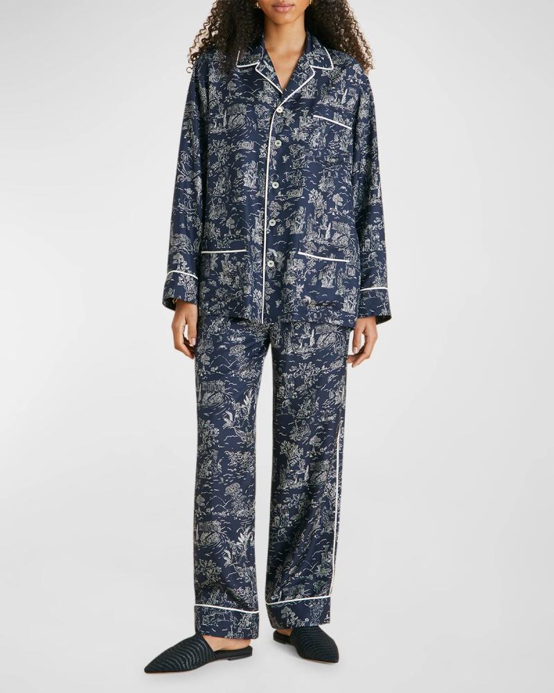 Olivia von Halle Yves Toile-Print Silk Twill Pajama Set Cover