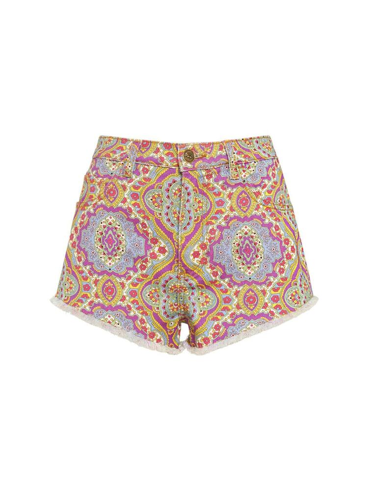 ETRO Printed Cotton Denim Mid Rise Shorts Cover