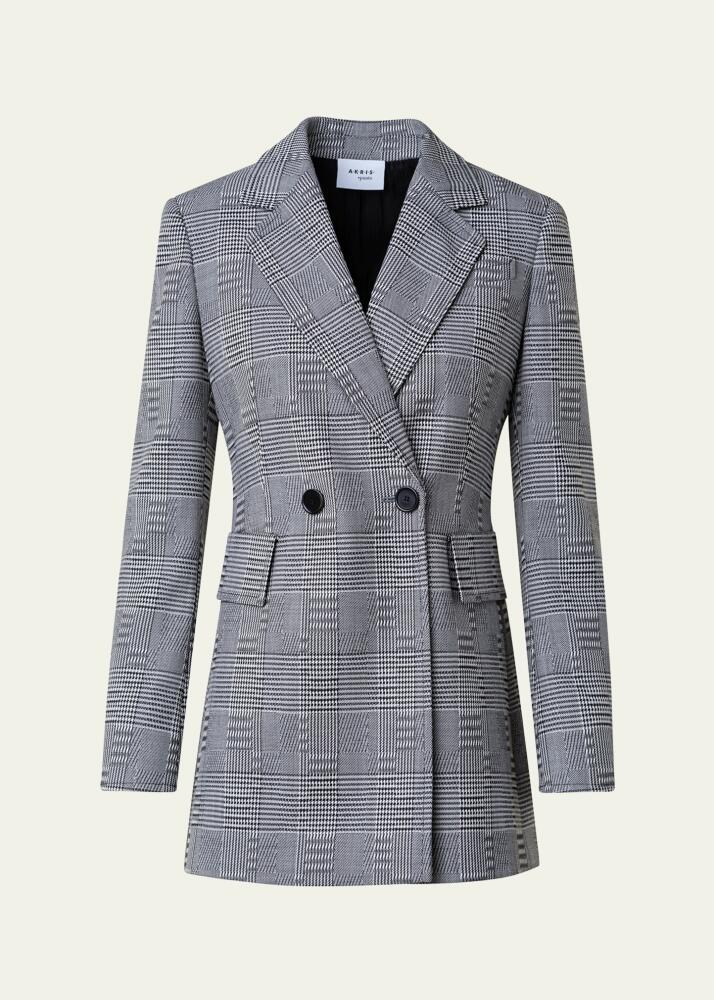 Akris punto Blurred Glencheck Long Wool Blazer Cover