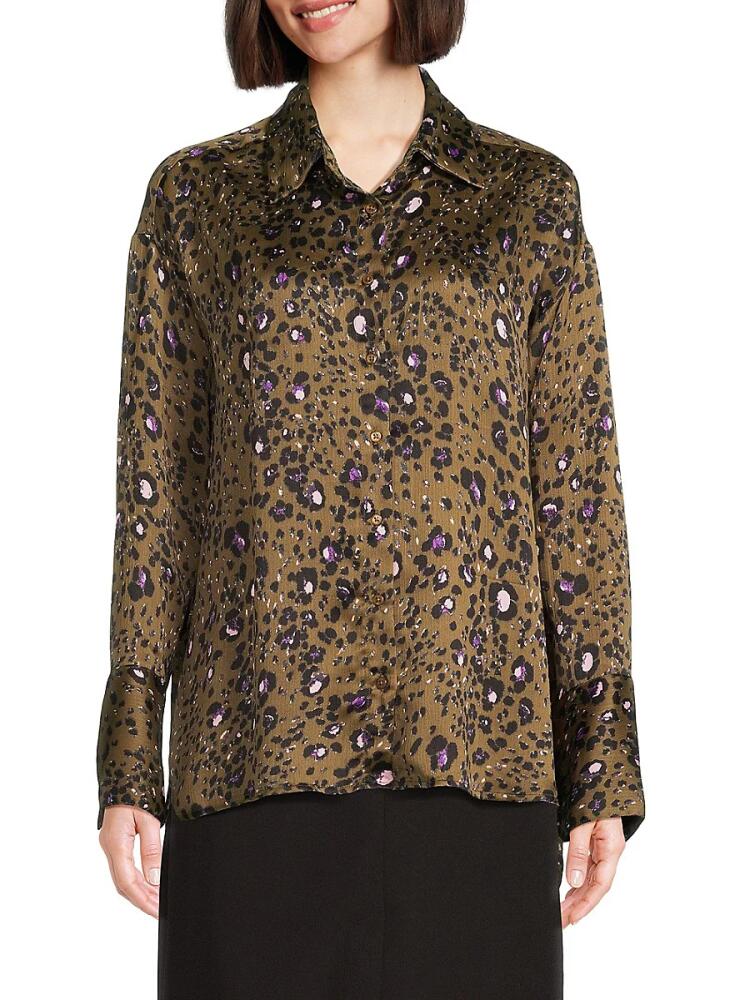 Walter Baker Women's Delisse Leopard Print Button Down Shirt - Olive Leaopard Cover