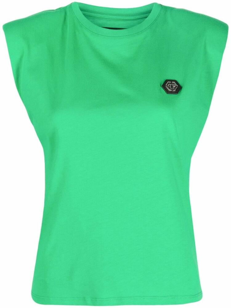 Philipp Plein shoulder-pads logo-patch tank top - Green Cover