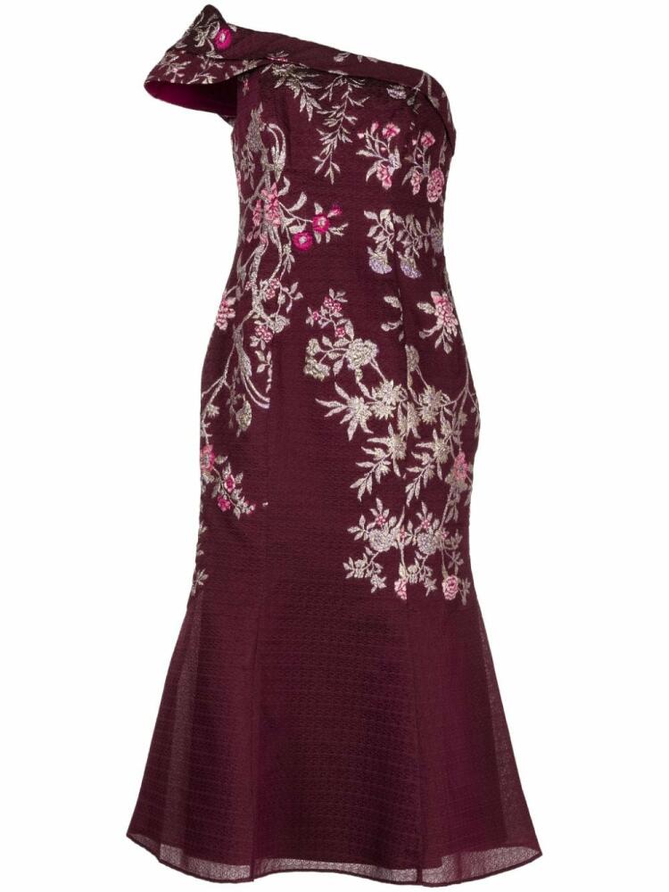 Marchesa Notte floral-embroidery strapless midi dress - Red Cover