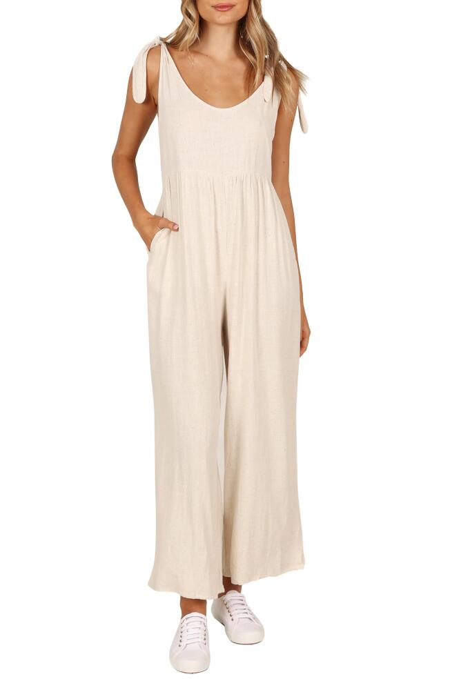 Petal & Pup Ayla Tie Shoulder Wide Leg Linen Jumpsuit in Oatmeal Cover