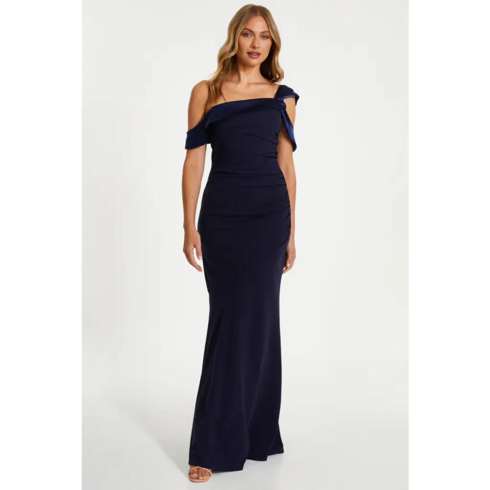 QUIZ Scuba Crepe Maxi Dress With Satin Asymmetric Neck in Navy Cover