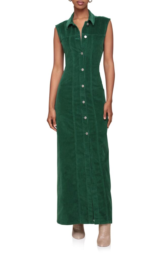 Avec Les Filles Sleeveless Corduroy Shirtdress in Emerald Green Cover