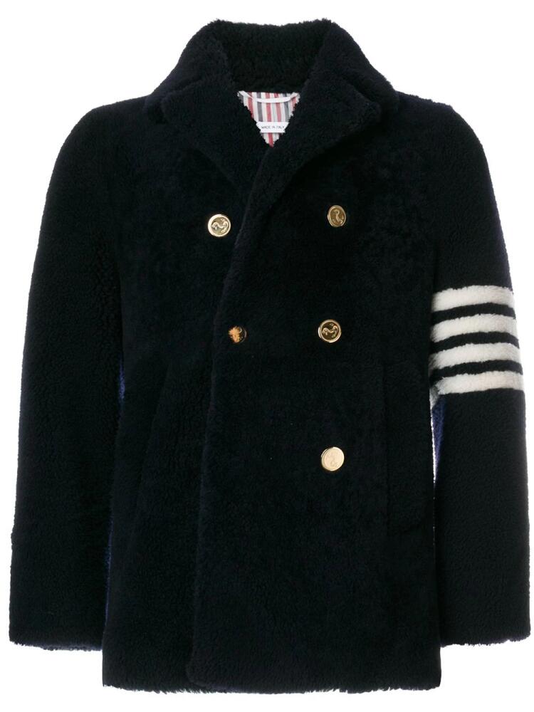 Thom Browne Unconstructed Classic Shearling Peacoat - Blue Cover