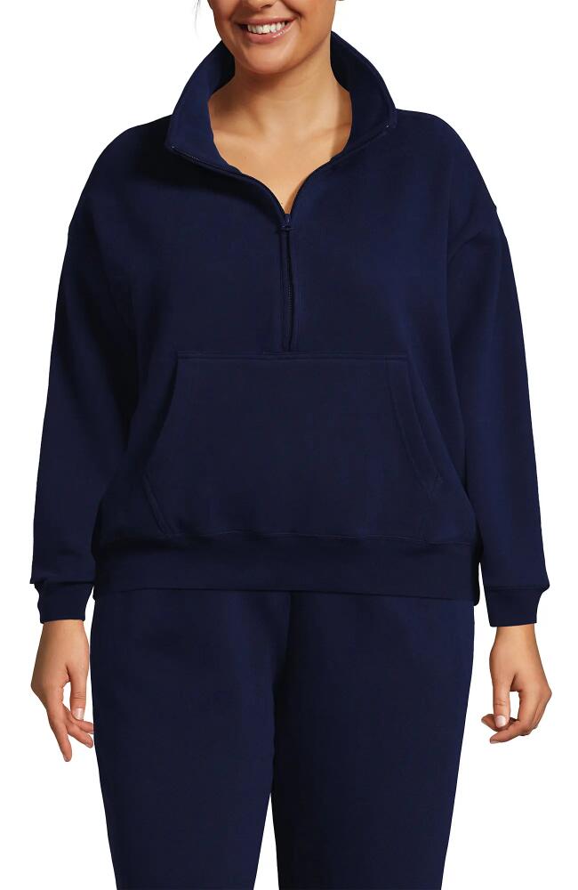 Lands' End Plus Size Serious Sweats Relaxed Long Sleeve Half Zip Sweatshirt in Deep Sea Navy Cover