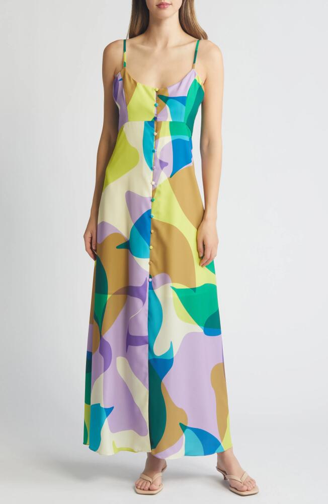 Hutch Abstract Print Button Front Maxi Dress in Pop Green Geo Cover