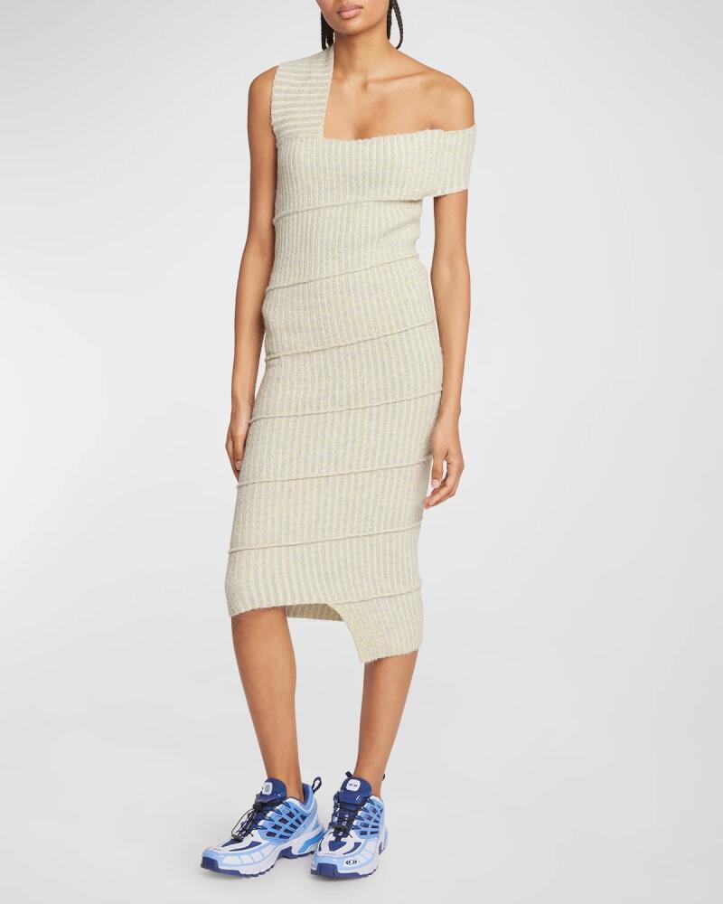 MM6 Maison Margiela Rib-Knit Asymmetric Midi Dress Cover