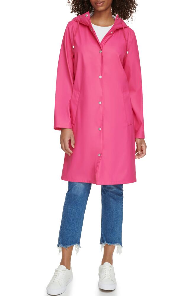 levi's Water Resistant Hooded Long Rain Jacket in Pink Peacock Cover