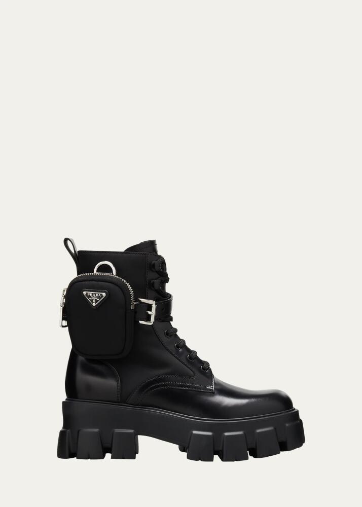 Prada Leather Zip Pocket Combat Booties Cover