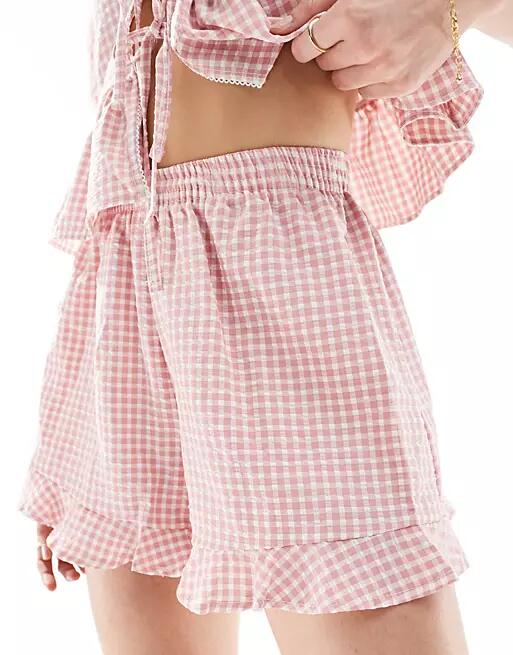 Miss Selfridge gingham frill shorts in pink gingham - part of a set Cover