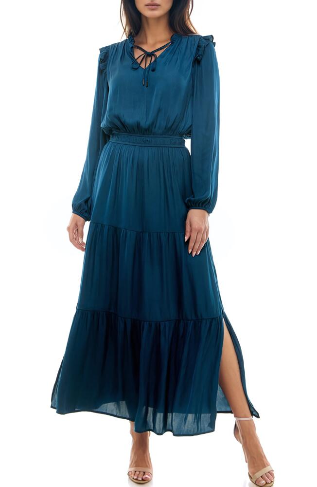 Socialite Tie Neck Long Sleeve Maxi Dress in Navy Cover