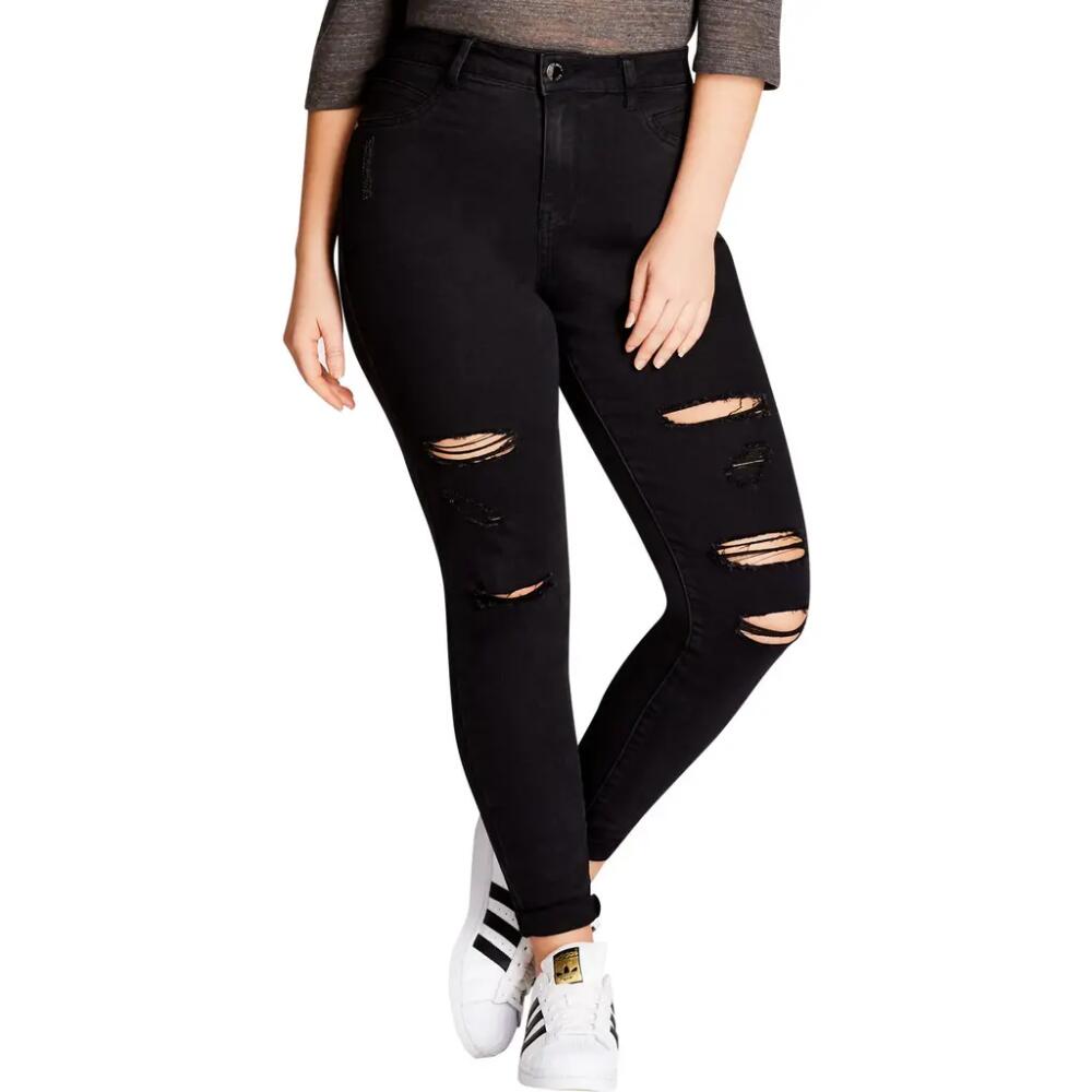 City Chic Rock 'n' Roll Destroyed Skinny Jeans in Black Cover