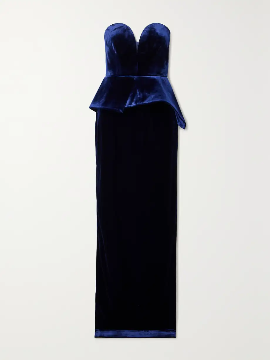 Roland Mouret - Strapless Stretch-velvet Peplum Gown - Blue Cover