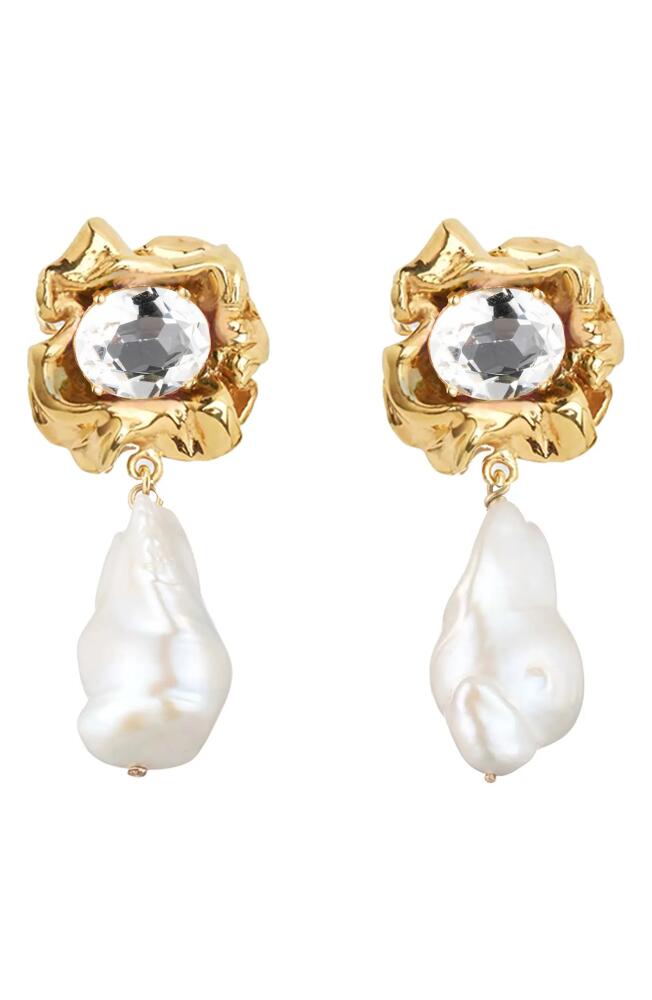 Sterling King Lola Baroque Pearl Drop Earrings in Gold - Crystal Cover